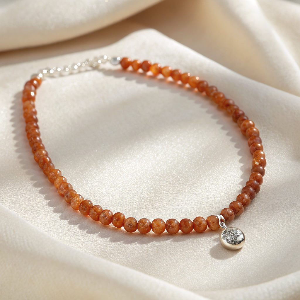 beaded gemstone necklace in sterling silver - Norfloor
