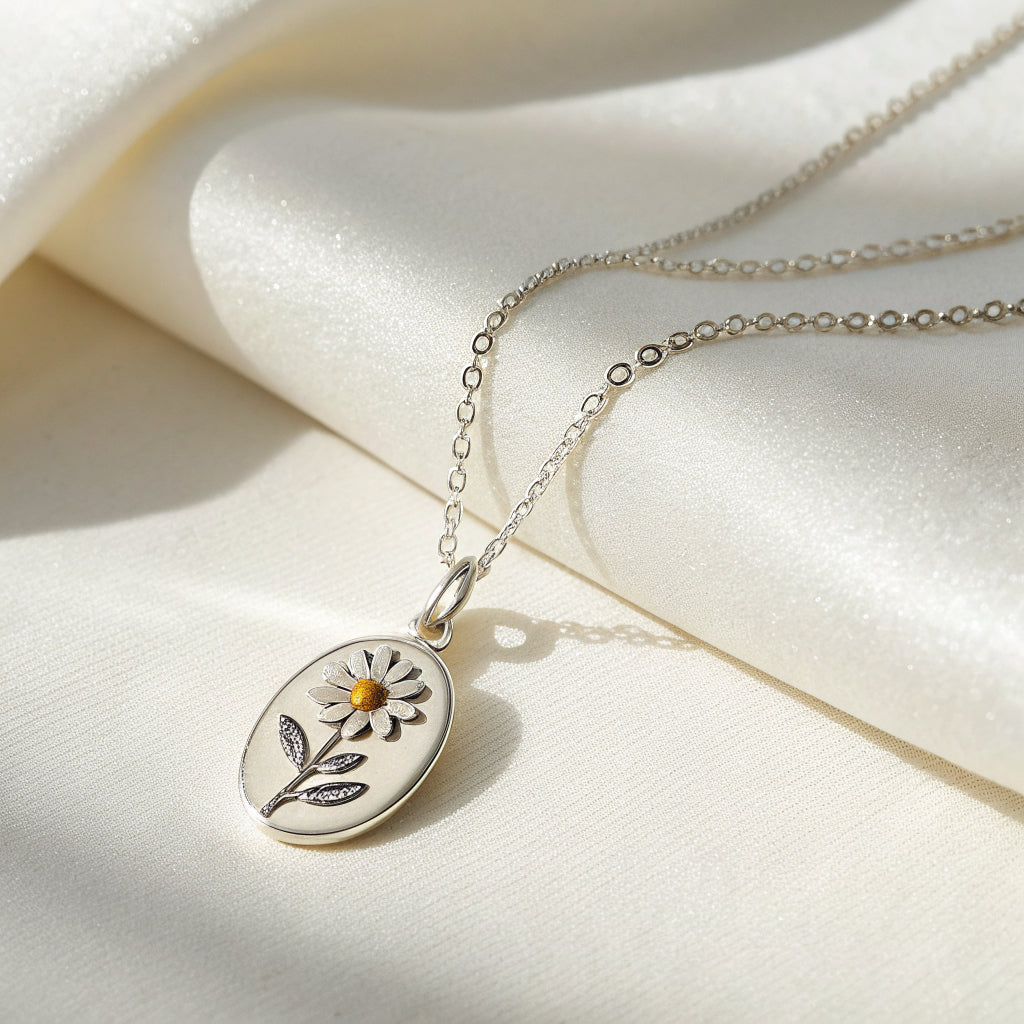 birth flower necklace in sterling silver - Norfloor