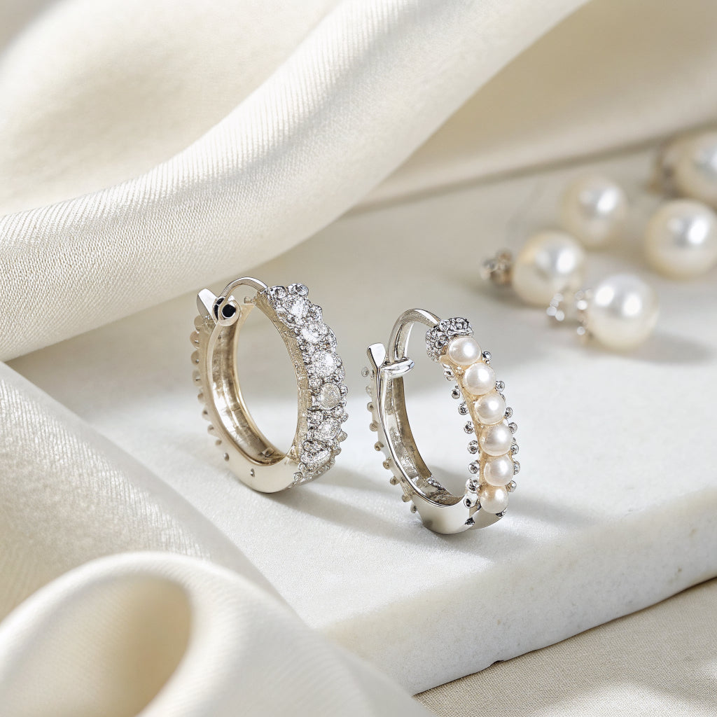 pearl huggie earrings in sterling silver - Norfloor