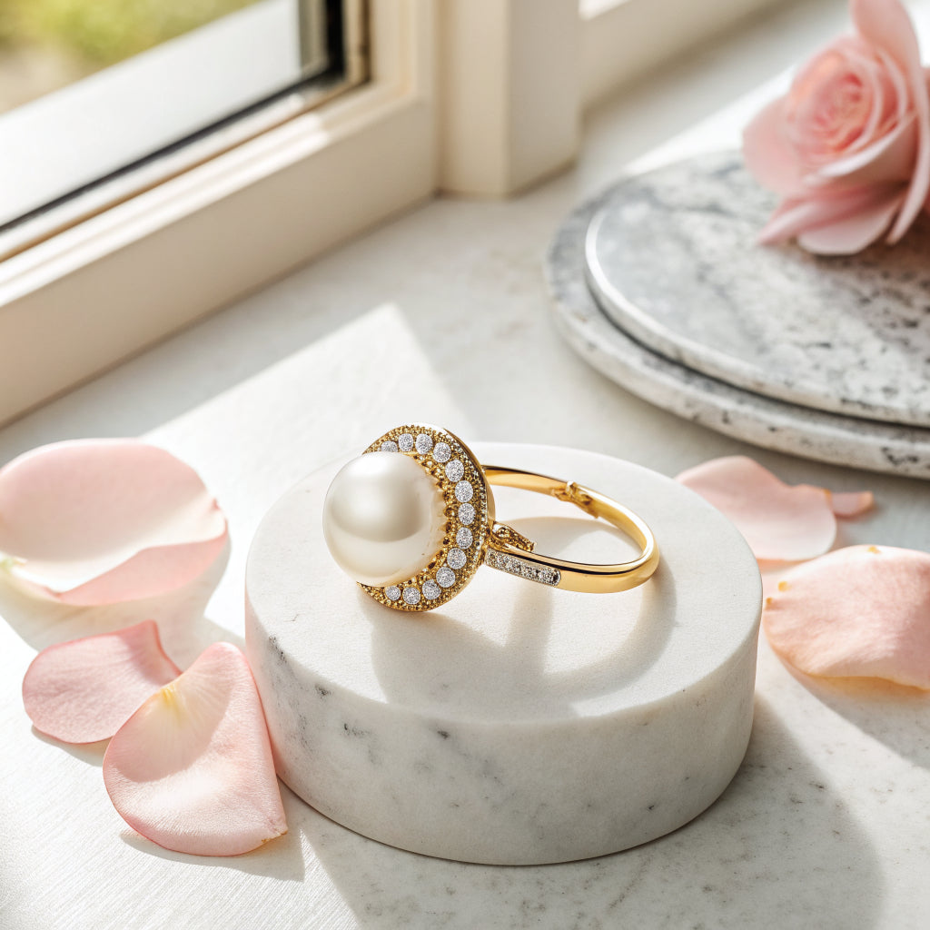 pearl ring worn, close-up - Norfloor