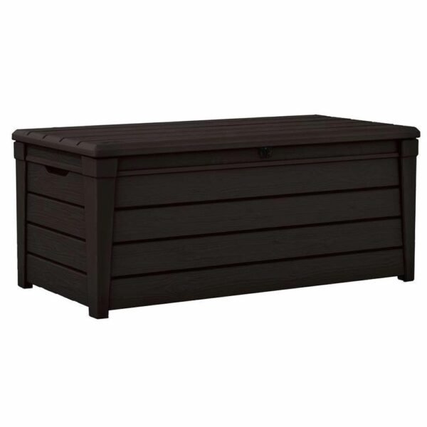 Brightwood 454L Outdoor 60% recycled Garden Furniture Storage Box Brown Wood Panel Effect Fade Free All Weather Resistant Safe and Secure Zero Maintenance 2 year Warranty