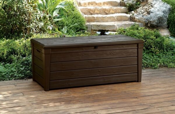 Brightwood 454L Outdoor 60% recycled Garden Furniture Storage Box Brown Wood Panel Effect Fade Free All Weather Resistant Safe and Secure Zero Maintenance 2 year Warranty - view 3