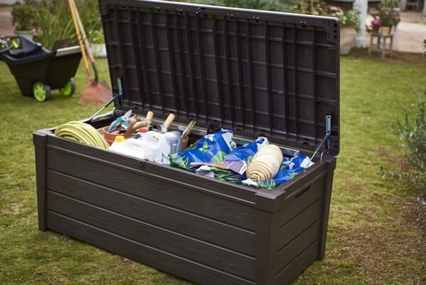Brightwood 454L Outdoor 60% recycled Garden Furniture Storage Box Brown Wood Panel Effect Fade Free All Weather Resistant Safe and Secure Zero Maintenance 2 year Warranty - view 4