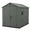 Darwin 6x8ft Outdoor Resin Garden Shed – Green Evotech+ Wood-Look | Waterproof Resin Storage for Tools & Bikes | Double Doors | Lockable | 15 Yr Warranty | Zero Maintenance