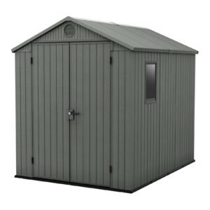 norfloor-darwin-6x8ft-outdoor-resin-garden-shed-green-evotech-wood-lo-1 Darwin 6x8ft Outdoor Resin Garden Shed – Green Evotech+ Wood-Look | Waterproof Resin Storage for Tools & Bikes | Double Doors | Lockable | 15 Yr Warranty | Zero Maintenance
