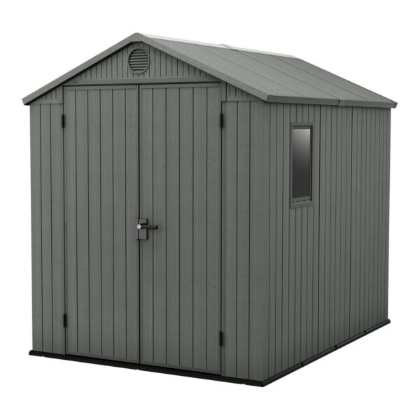 Darwin 6x8ft Outdoor Resin Garden Shed – Green Evotech+ Wood-Look | Waterproof Resin Storage for Tools & Bikes | Double Doors | Lockable | 15 Yr Warranty | Zero Maintenance