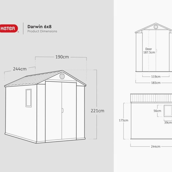 Darwin 6x8ft Outdoor Resin Garden Shed – Green Evotech+ Wood-Look | Waterproof Resin Storage for Tools & Bikes | Double Doors | Lockable | 15 Yr Warranty | Zero Maintenance - view 2