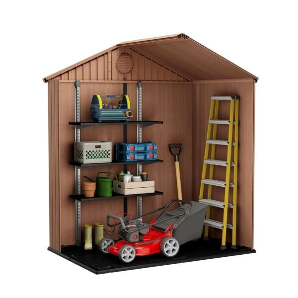 Darwin Outdoor Apex Double Door Garden Storage Shed 6 X 4ft Brown Wood Look And Feel | Fade Free | All Weather Resistant | Safe And Secure | Zero Maintenance | 15 Year Warranty - view 4