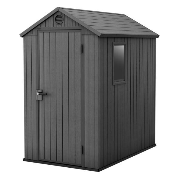 Darwin Outdoor Apex Single Door Garden Storage Shed 6 x 4ft Grey Wood Look and Feel | Fade Free | All Weather Resistant | Safe and Secure | Zero Maintenance | 15 year Warranty