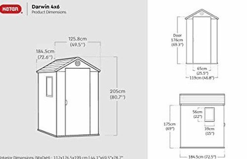 Darwin Outdoor Apex Single Door Garden Storage Shed 6 x 4ft Grey Wood Look and Feel | Fade Free | All Weather Resistant | Safe and Secure | Zero Maintenance | 15 year Warranty - view 3