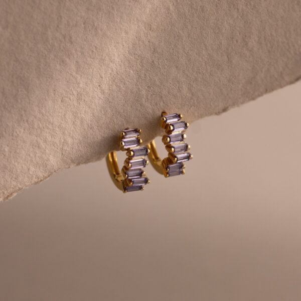 norfloor-staggered-baguette-birthstone-huggie-hoops-1 Staggered Baguette Birthstone Huggie Hoops - Norfloor