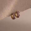 norfloor-staggered-baguette-birthstone-huggie-hoops-2 Staggered Baguette Birthstone Huggie Hoops - Norfloor