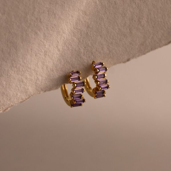 norfloor-staggered-baguette-birthstone-huggie-hoops-2 Staggered Baguette Birthstone Huggie Hoops - Norfloor