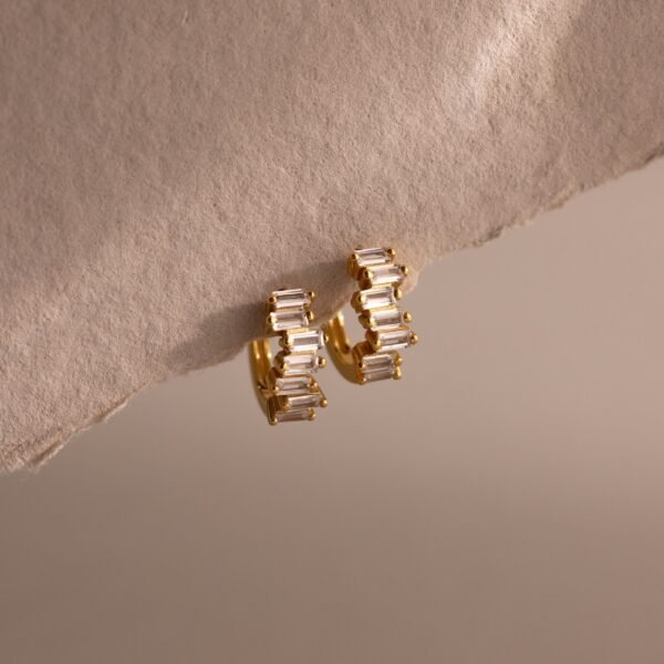 norfloor-staggered-baguette-birthstone-huggie-hoops-6 Staggered Baguette Birthstone Huggie Hoops - Norfloor