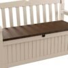 Eden Bench 265L Outdoor 60% recycled Garden Furniture Storage Box Beige & Brown Wood Panel Effect | Fade Free | All Weather Resistant | Safe and Secure | Zero Maintenance | 2 year Warranty