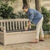 Eden Bench 265L Outdoor 60% recycled Garden Furniture Storage Box Beige & Brown Wood Panel Effect | Fade Free | All Weather Resistant | Safe and Secure | Zero Maintenance | 2 year Warranty - view 2