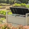 Eden Bench 265L Outdoor 60% recycled Garden Furniture Storage Box Beige & Brown Wood Panel Effect | Fade Free | All Weather Resistant | Safe and Secure | Zero Maintenance | 2 year Warranty - view 4