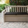 Eden Bench 265L Outdoor 60% recycled Garden Furniture Storage Box Beige & Brown Wood Panel Effect | Fade Free | All Weather Resistant | Safe and Secure | Zero Maintenance | 2 year Warranty - view 6