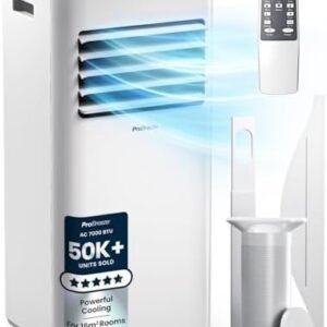 Portable Air Conditioner 7000 BTU, 4-in-1 Cooling, Fan, Dehumidifier & Sleep Mode, Remote Control, 24-Hour Timer, Dual Window Venting Kit Included