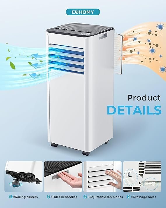 norfloor-portable-air-conditioner-9000-btu-4-in-1-cooling-dehumidifie-4 Portable Air Conditioner 9000 BTU, 4-in-1 Cooling & Dehumidifier, Energy Efficient, Quiet Operation, Digital Display, Window Kit, 24-Hour Timer - view 4