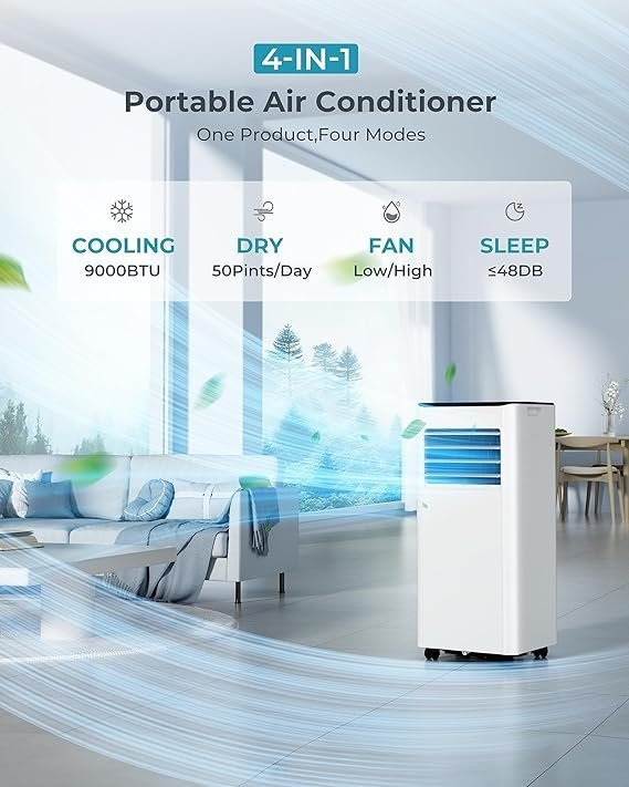 norfloor-portable-air-conditioner-9000-btu-4-in-1-cooling-dehumidifie-6 Portable Air Conditioner 9000 BTU, 4-in-1 Cooling & Dehumidifier, Energy Efficient, Quiet Operation, Digital Display, Window Kit, 24-Hour Timer - view 6