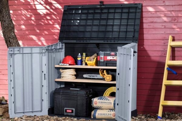 Store It Out Nova Outdoor Garden Furniture Storage Shed Light Grey with Dark Grey Lid | Fade Free | All Weather Resistant | Safe and Secure | Zero Maintenance | 5 year Warranty - view 5