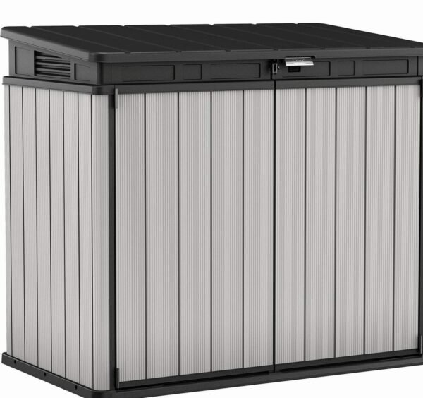 Store It Out Premier XL Outdoor Garden Storage Shed, Grey and Black, 141 x 82 x 123.5 cm