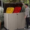 Store It Out Pro Outdoor Garden Furniture Storage Shed Beige with Brown Lid Fade Free All Weather Resistant Safe and Secure Zero Maintenance 5 year Warranty - view 5